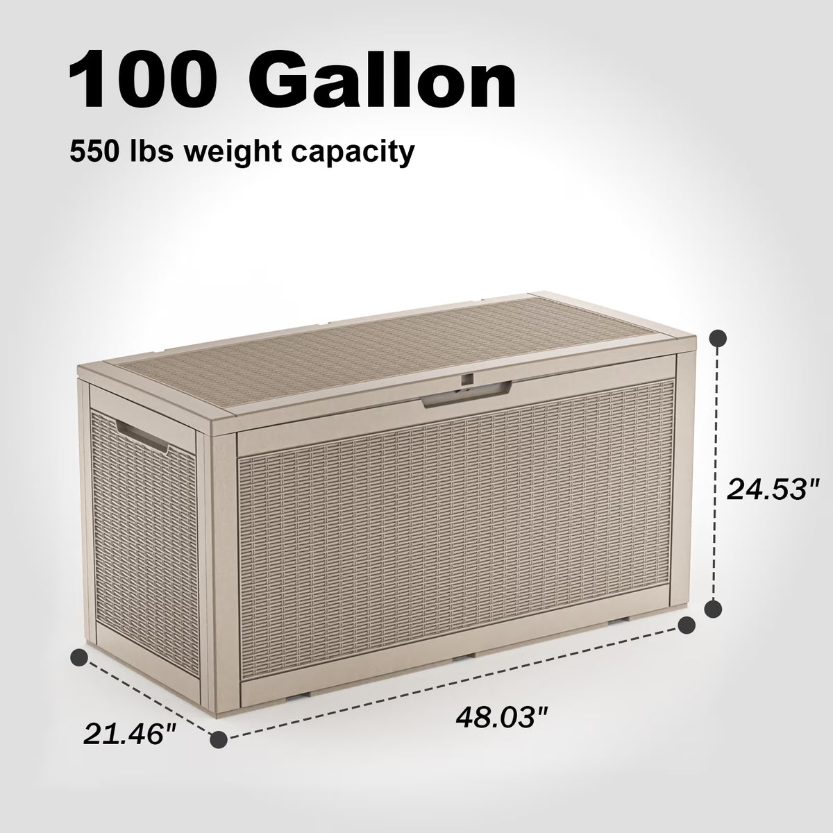 Easy Up100 Gallon Resin Deck Box, Lockable Patio Outdoor Storage Box for Furniture, Garden Tools and Tools Storage, Waterproof Outside Storage Boxes