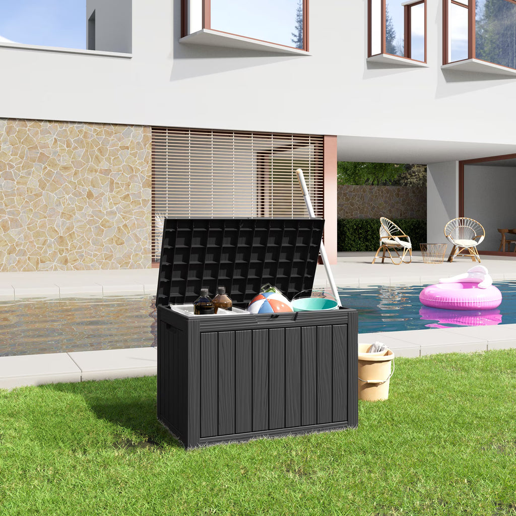 EasyUp 45 Gallon Resin Deck Box, Lockable Patio Outdoor Storage Box for Furniture, Garden Tools and Tools Storage, Waterproof Outside Storage Boxes