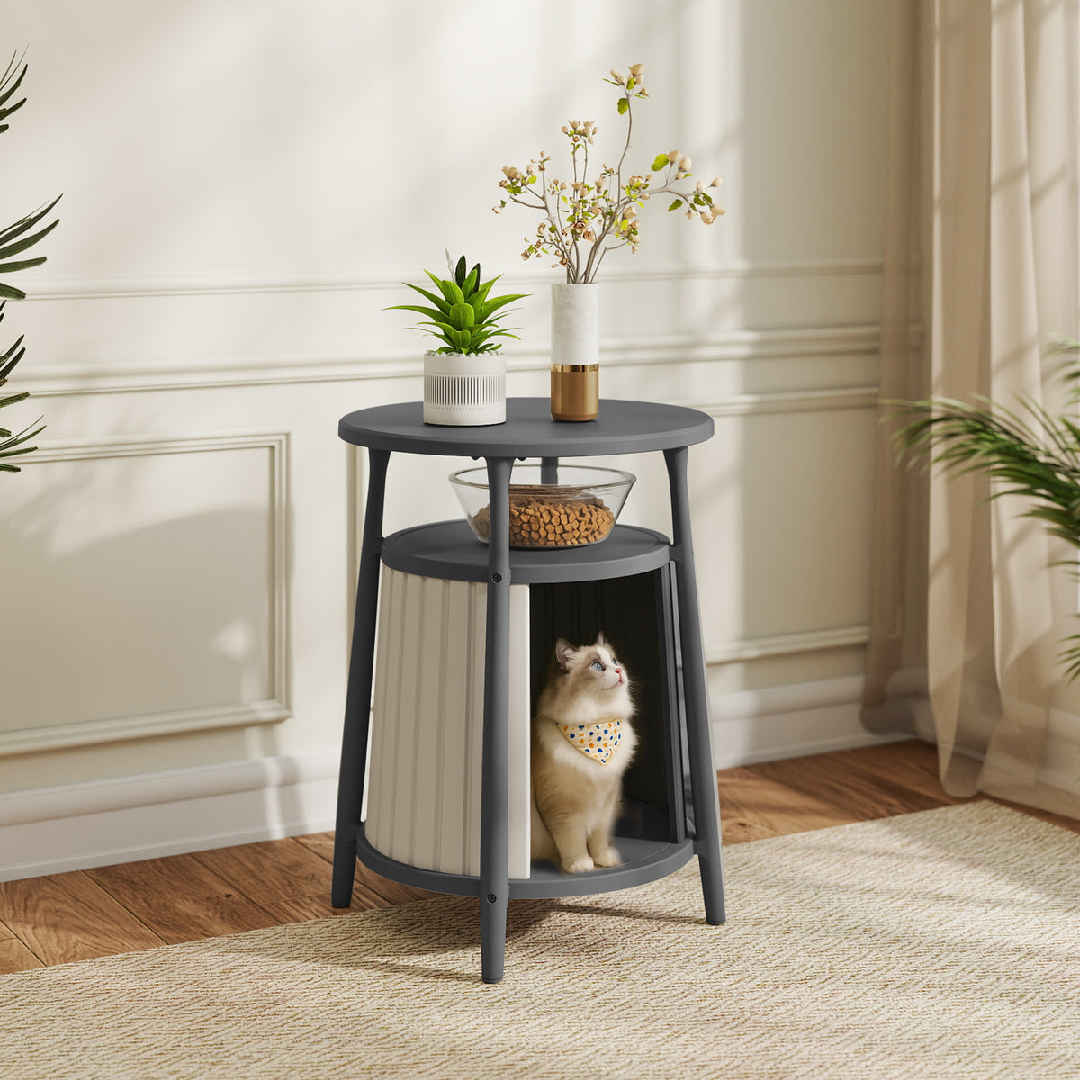 EasyUp Cat house Enclosure Resin Vented Hidden Litter Box Versatile Round Side End Table Odor Control Double Layered Design Easy to Clean for Indoor Use(Black,17.72''L×17.72''W×23.54''H)