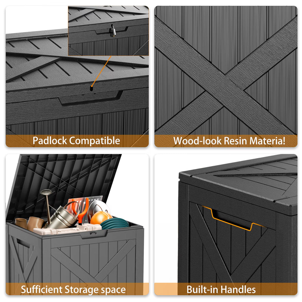 EasyUp 32 Gallon Resin Deck Box, Lockable Patio Outdoor Storage Box for Furniture, Garden Tools and Tools Storage, Waterproof Outside Storage Boxes