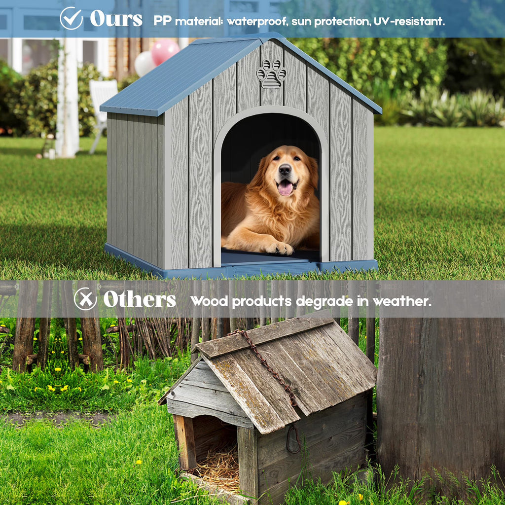 EasyUp Resin Waterproof Dog House, Ventilated Kennel with Elevated Floor, Indoor Outdoor Pet Shelter, Easy Assembly, (Blue, 38.62*36.26*38.07 Inches)