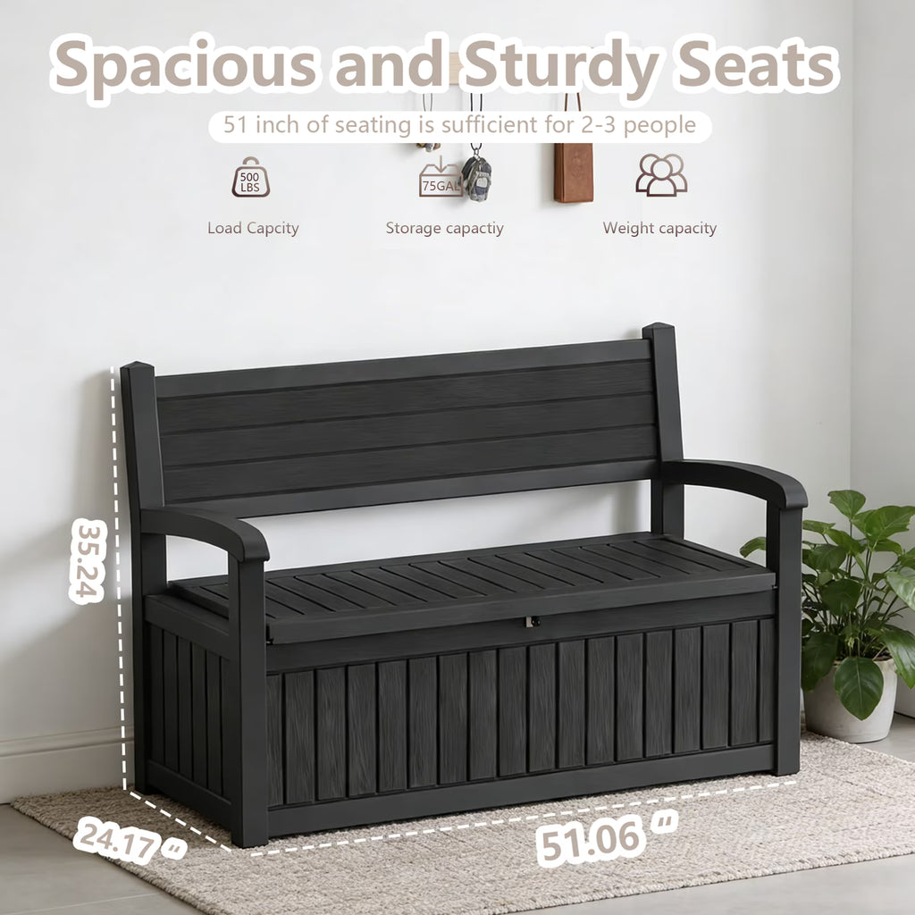 EASY UP 80 Gallon Storage Bench Deck Box Lockable for Patio Furniture, Garden Decor and Outdoor Seating for Cushions, Garden Tools and Pool Supplies (Black)