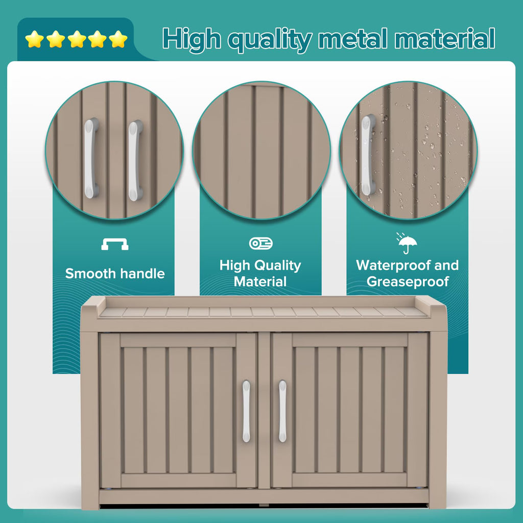 EasyUp EasyUp Waterproof UV-Resistant Shoe Cabinet, Double Door Storage Bench with Adjustable Shelves, Indoor Outdoor Furniture for Entryway, Bedroom, Hallway, Living Room, Gray