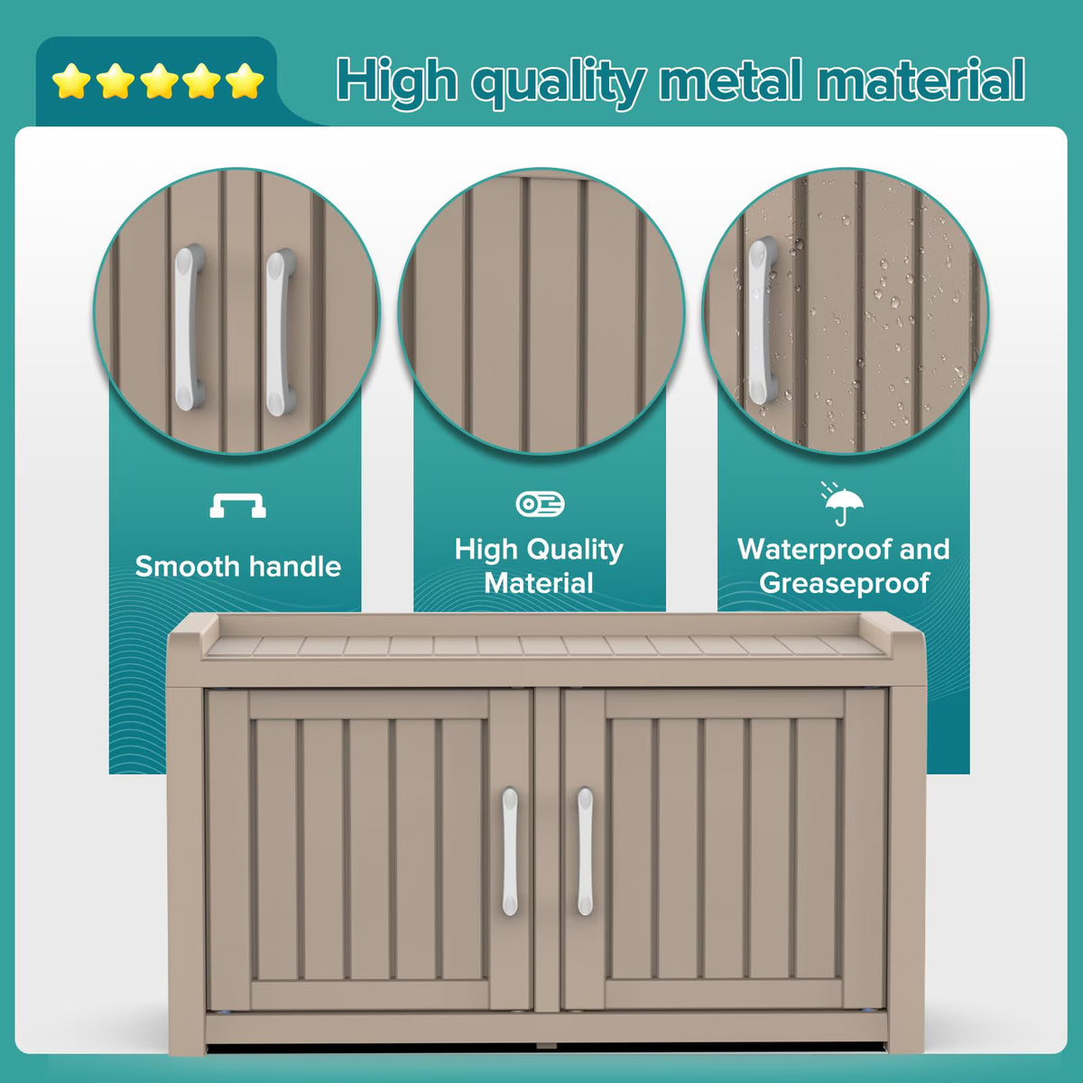 EasyUp EasyUp Waterproof UV-Resistant Shoe Cabinet, Double Door Storage Bench with Adjustable Shelves, Indoor Outdoor Furniture for Entryway, Bedroom, Hallway, Living Room, Gray