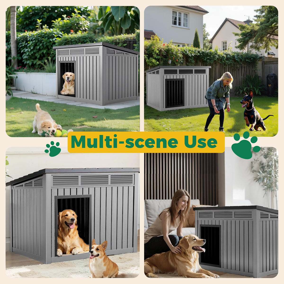 Dog House for Both Indoor and Outdoor with Weatherproof Roof Removable Floors for Medium to Large Dogs Interior Space (Gray, Medium(32.2 * 25.12 * 24.13''))