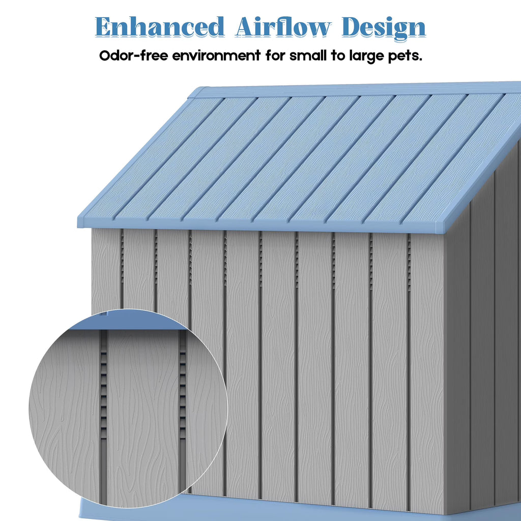 EasyUp Resin Waterproof Dog House, Ventilated Kennel with Elevated Floor, Indoor Outdoor Pet Shelter, Easy Assembly, (Blue, 38.62*36.26*38.07 Inches)