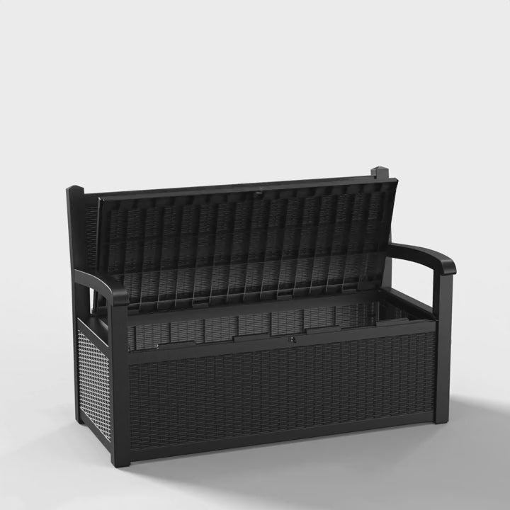 EasyUp 80 Gallon Storage Bench Deck Box Waterproof Lockable,Outdoor Storage Furniture for Patio,Garden and Porch,Tools and Cushions（Black）
