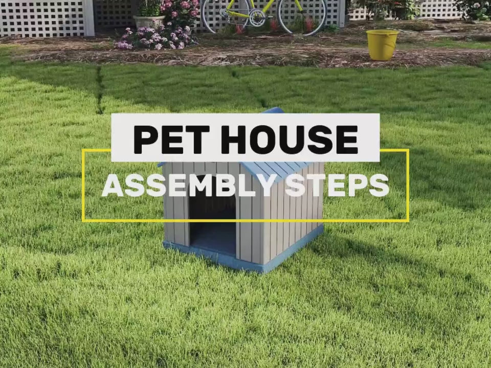 EasyUp Resin Waterproof Dog House, Ventilated Kennel with Elevated Floor, Indoor Outdoor Pet Shelter, Easy Assembly, (Blue, 38.62*36.26*38.07 Inches)
