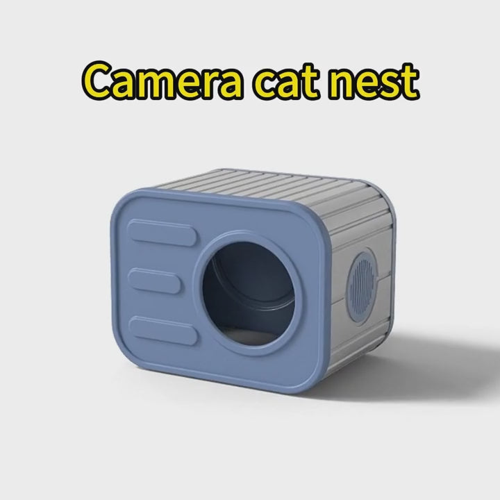 EasyUp Cat House for Indoor & Outdoor Cats, Resin Weatherproof Cat House with Camera-Shaped Design, Versatile for Home & Yard Use(Black&Grey)
