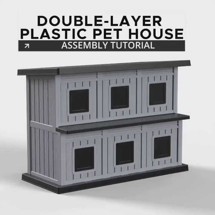 EasyUp Outdoor Cat House Large Double-Decker Cat Houses for Outdoor Cats with Adjustable Window Balcony Weatherproof UV Protection Cat Shelter for Several Feral Cats,Blue&Grey